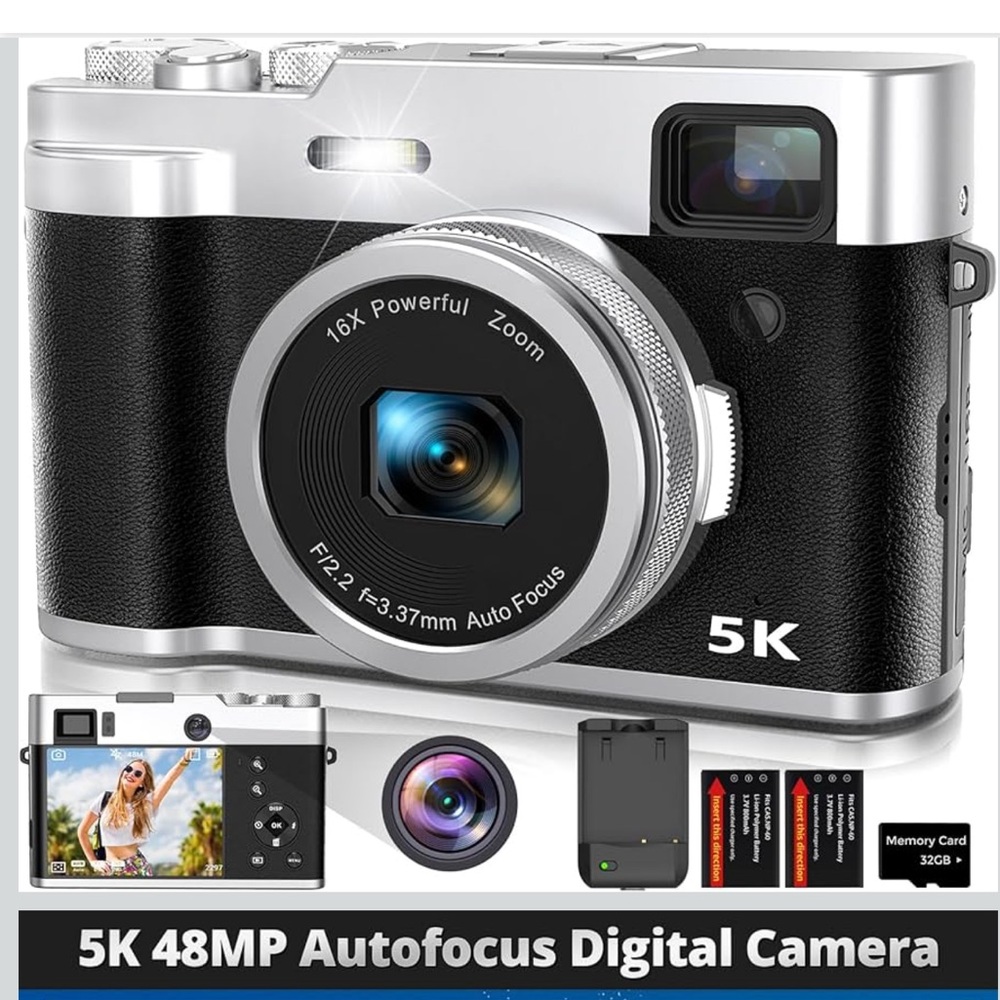 5K 48MP Autofocus Digital Camera - Black - Picture 1 of 7